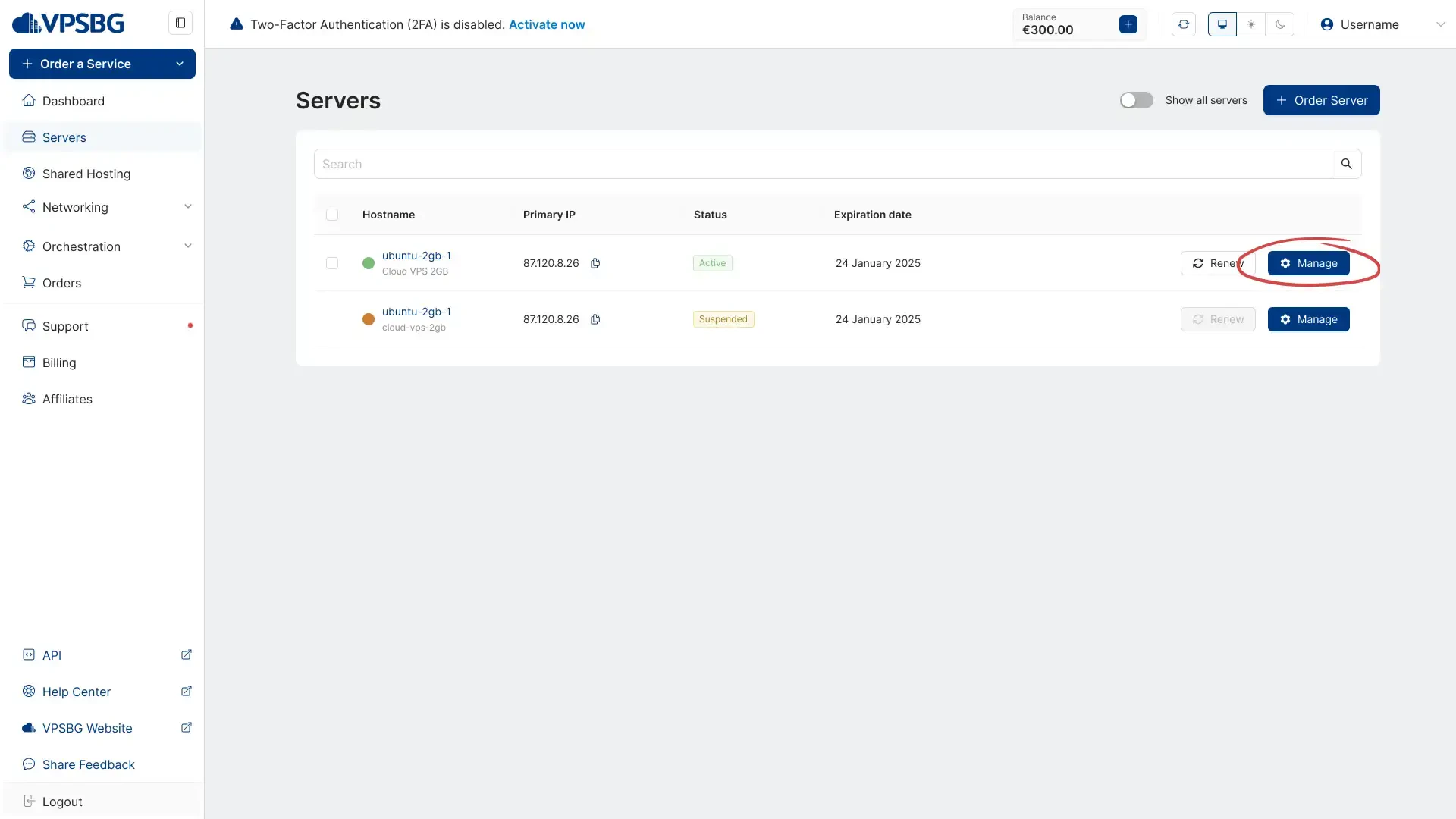 manage server
