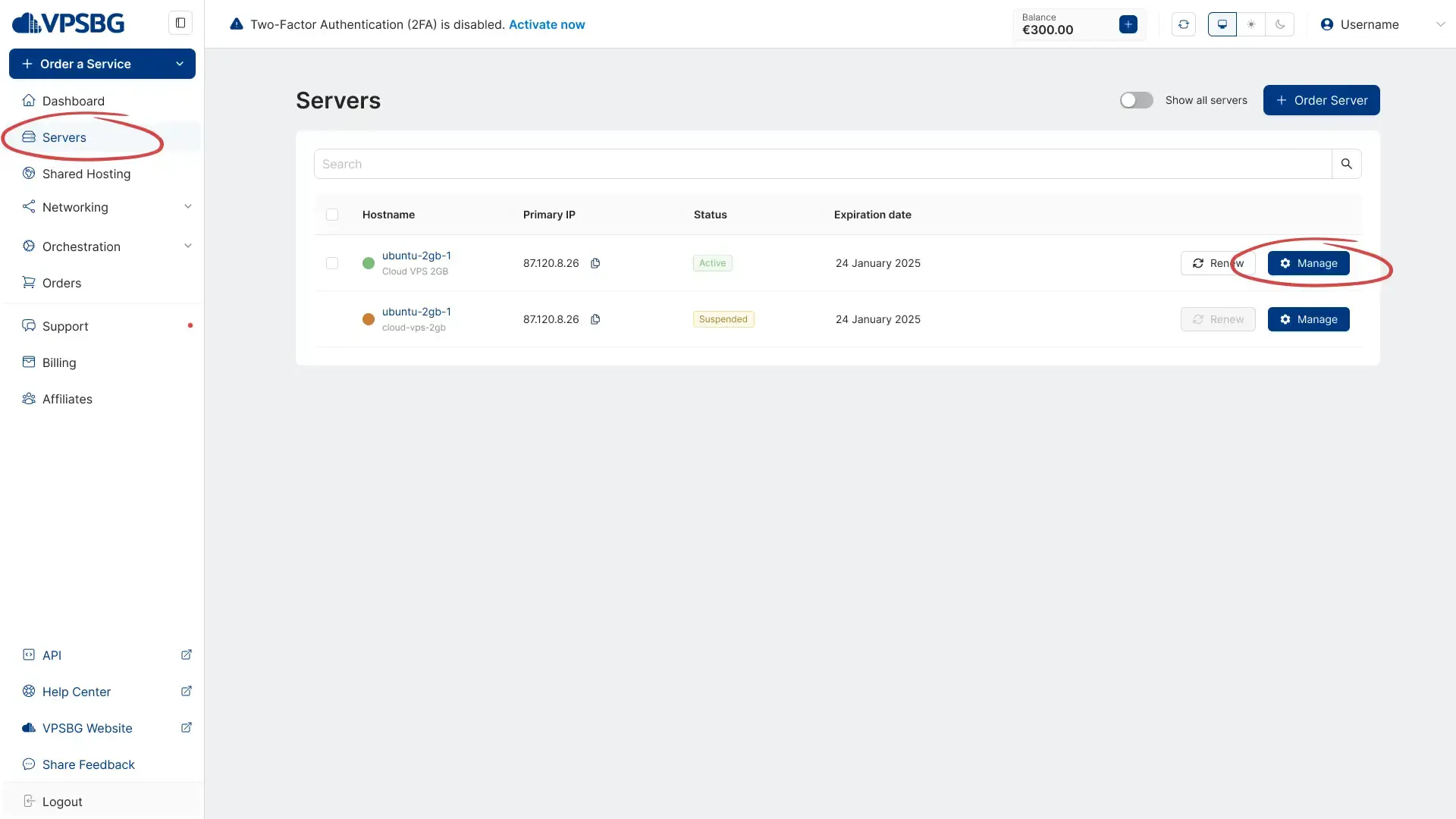 manage server
