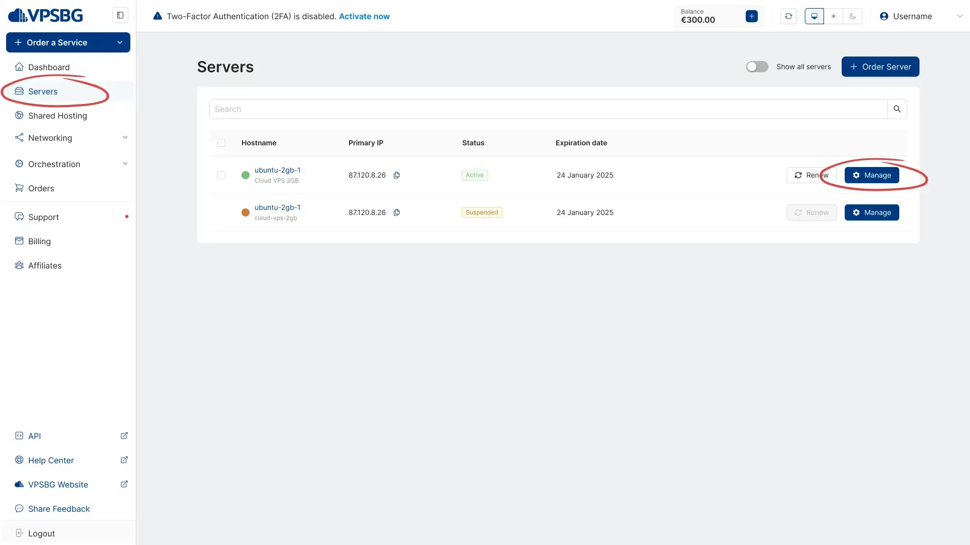 manage server