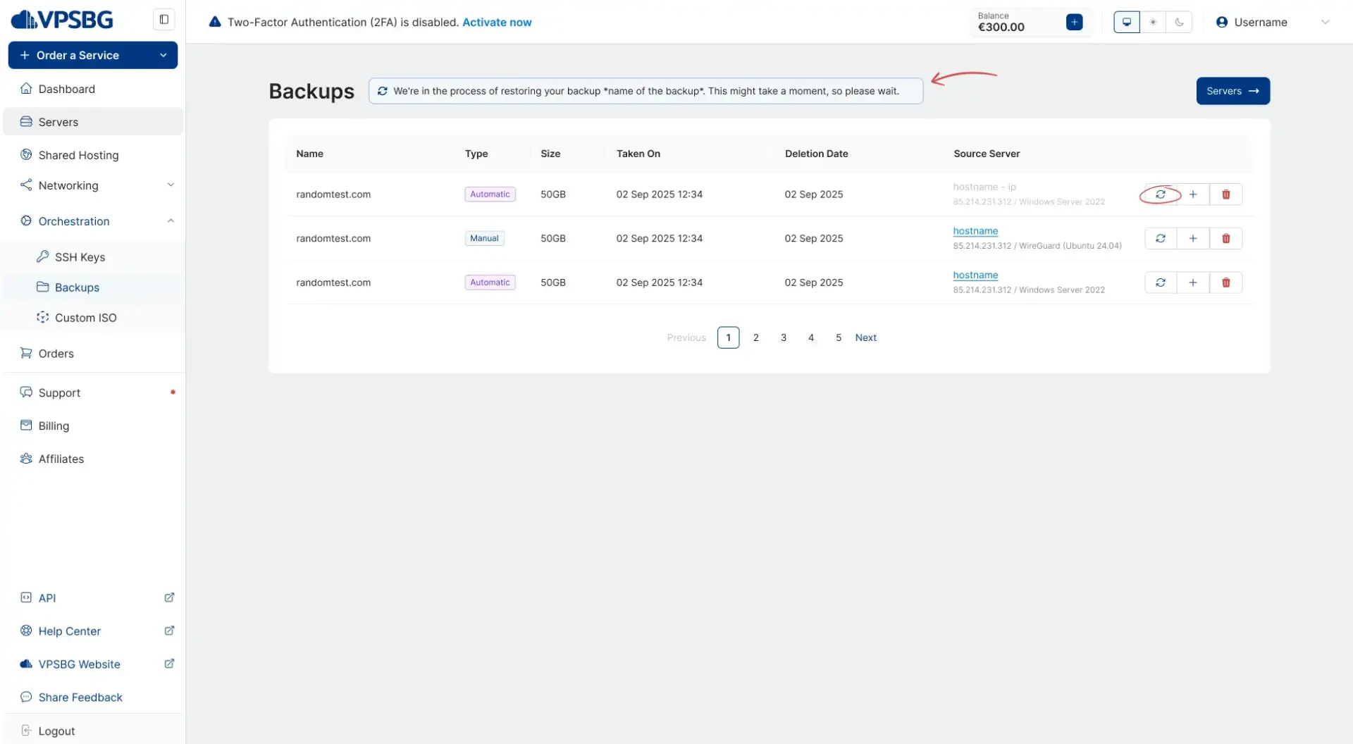 restoring from orchestration