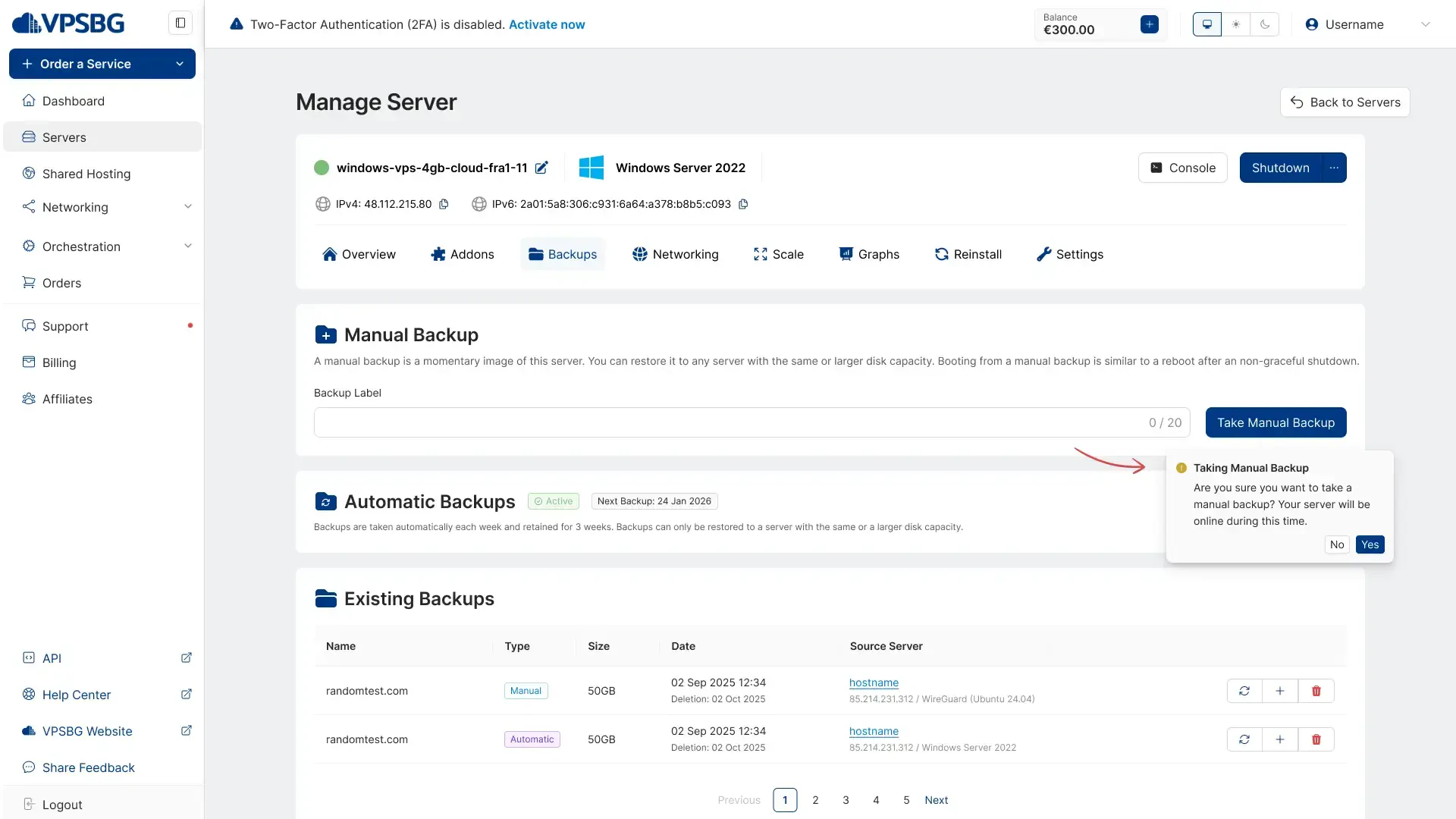 take backup confirmation