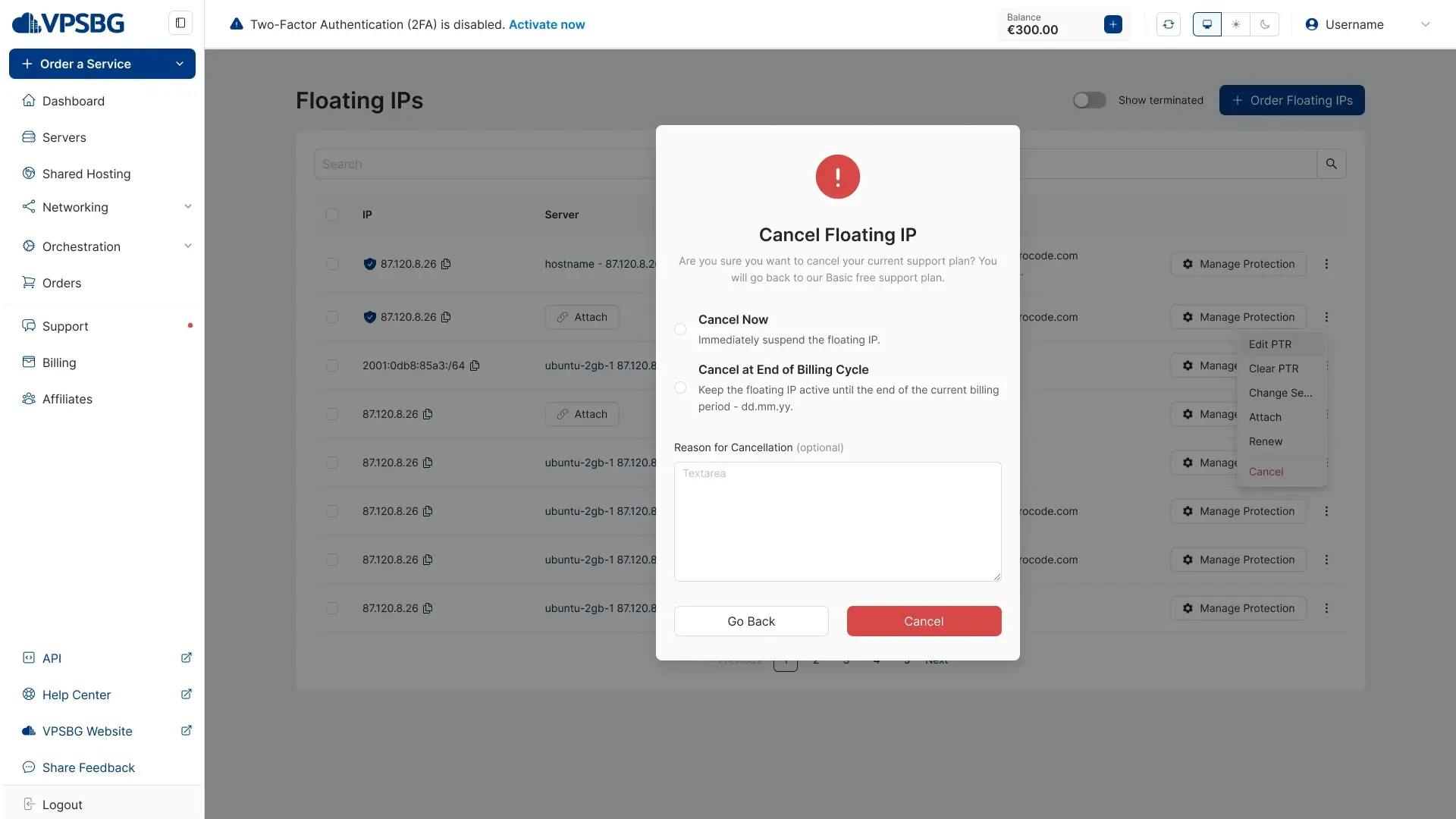 cancel ip modal
