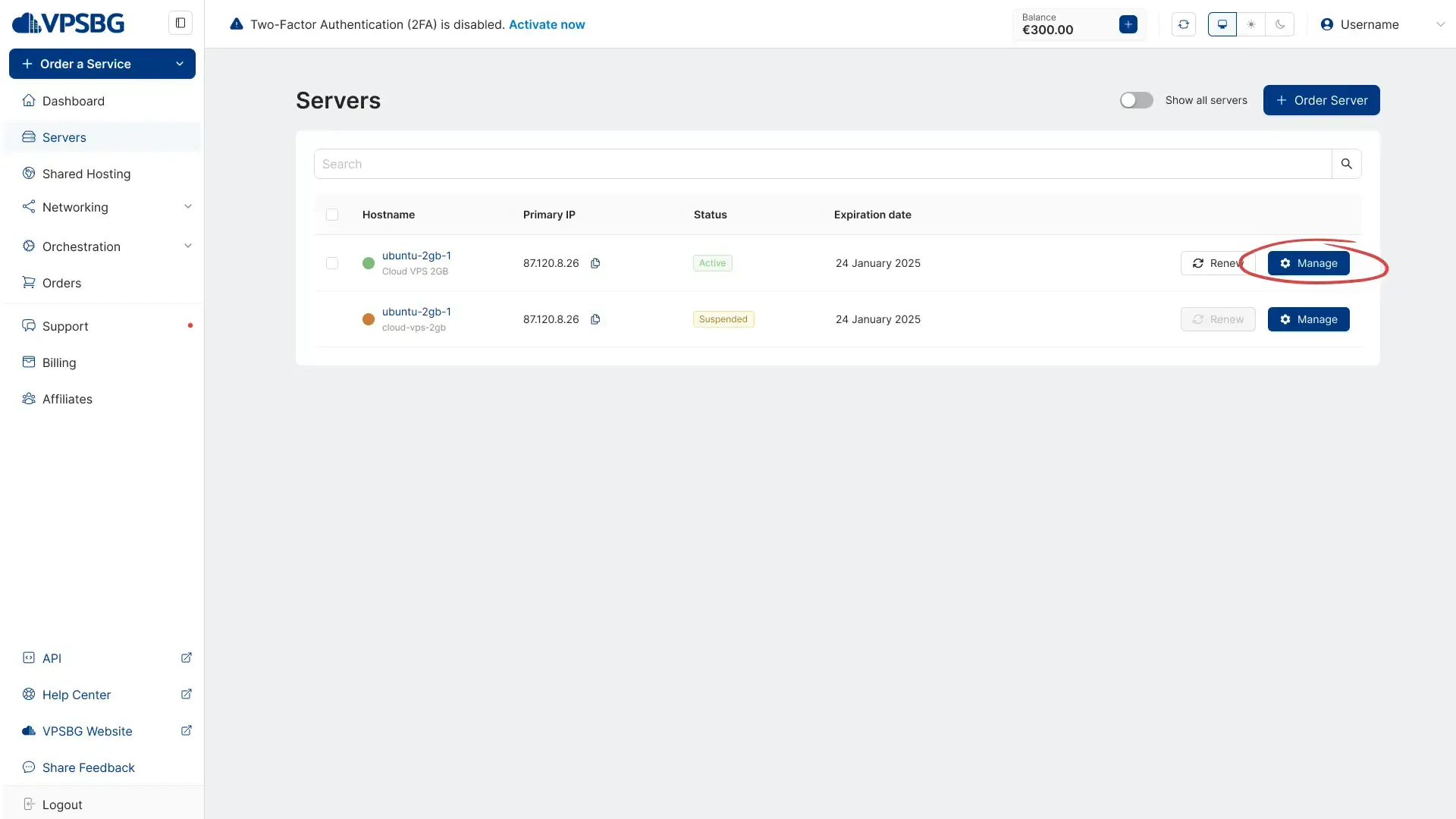 manage server